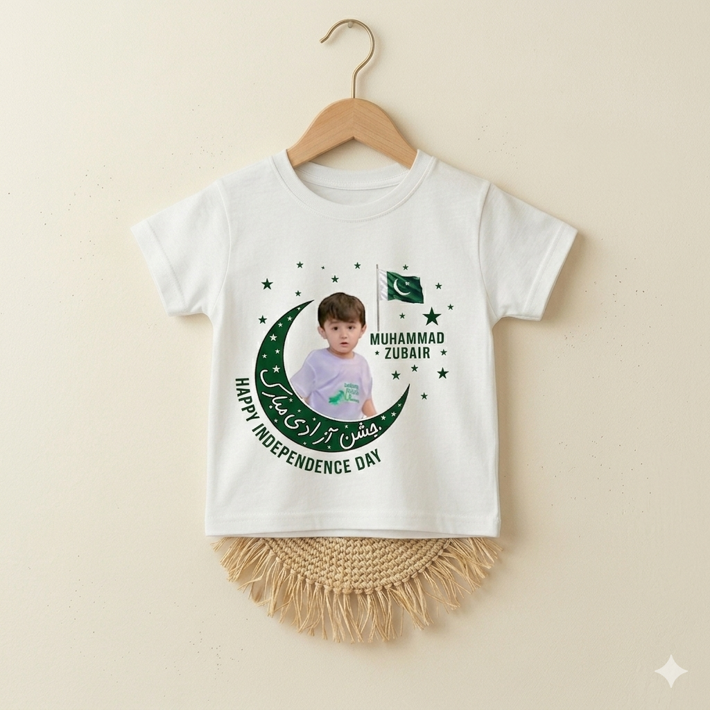 Muhammad Zubair - Jashn-e-Azadi Mubarak Moon & Star Kids T-Shirt