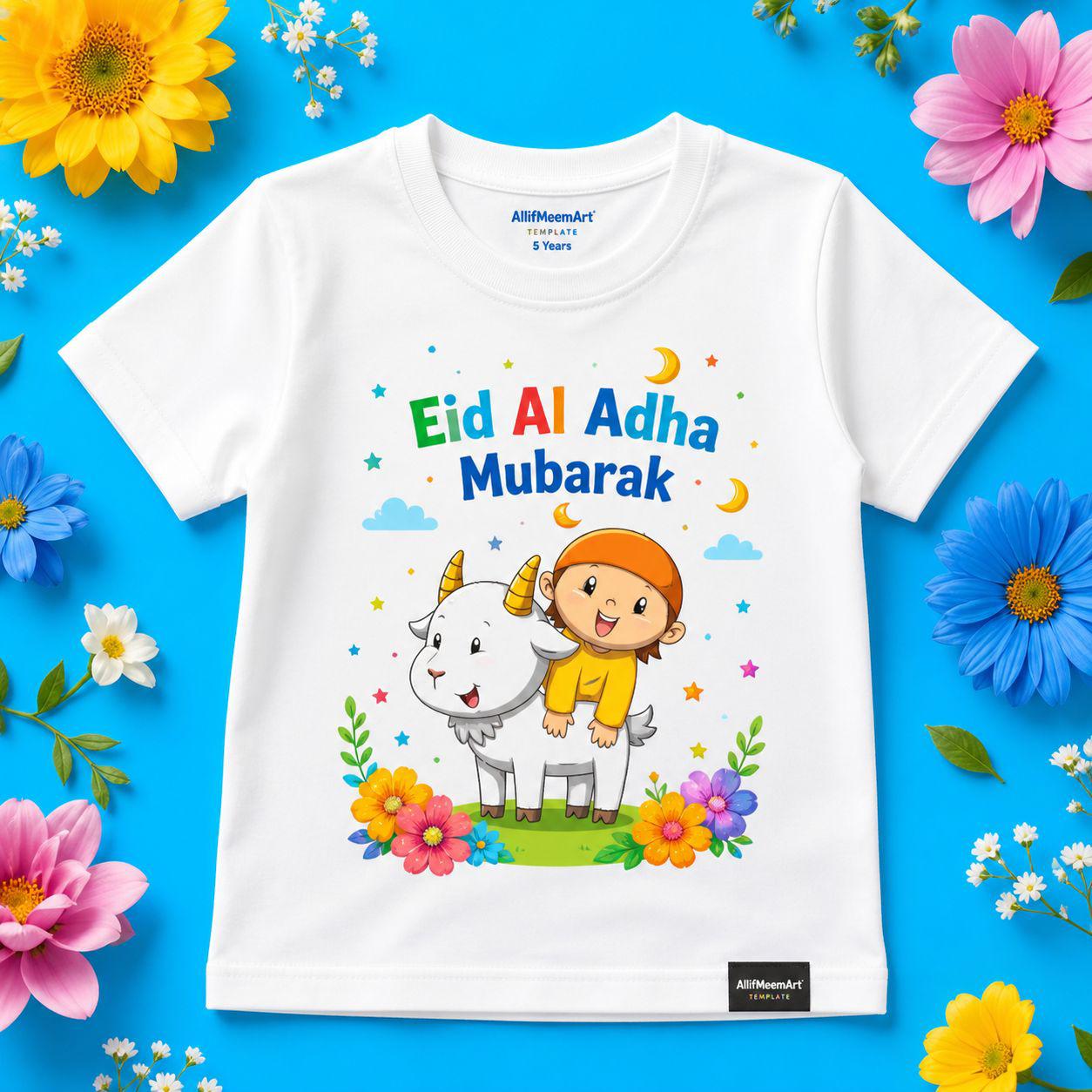 Eid Al Adha Mubarak Kids Colorful T-Shirt - Premium Quality