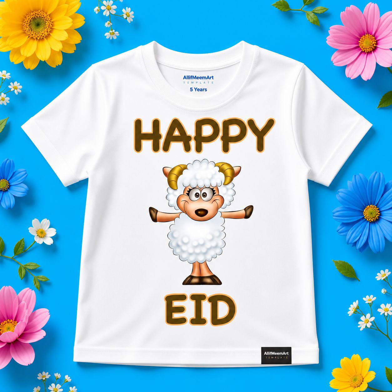 Happy Eid Kids Premium White T-Shirt - Cute Sheep Design