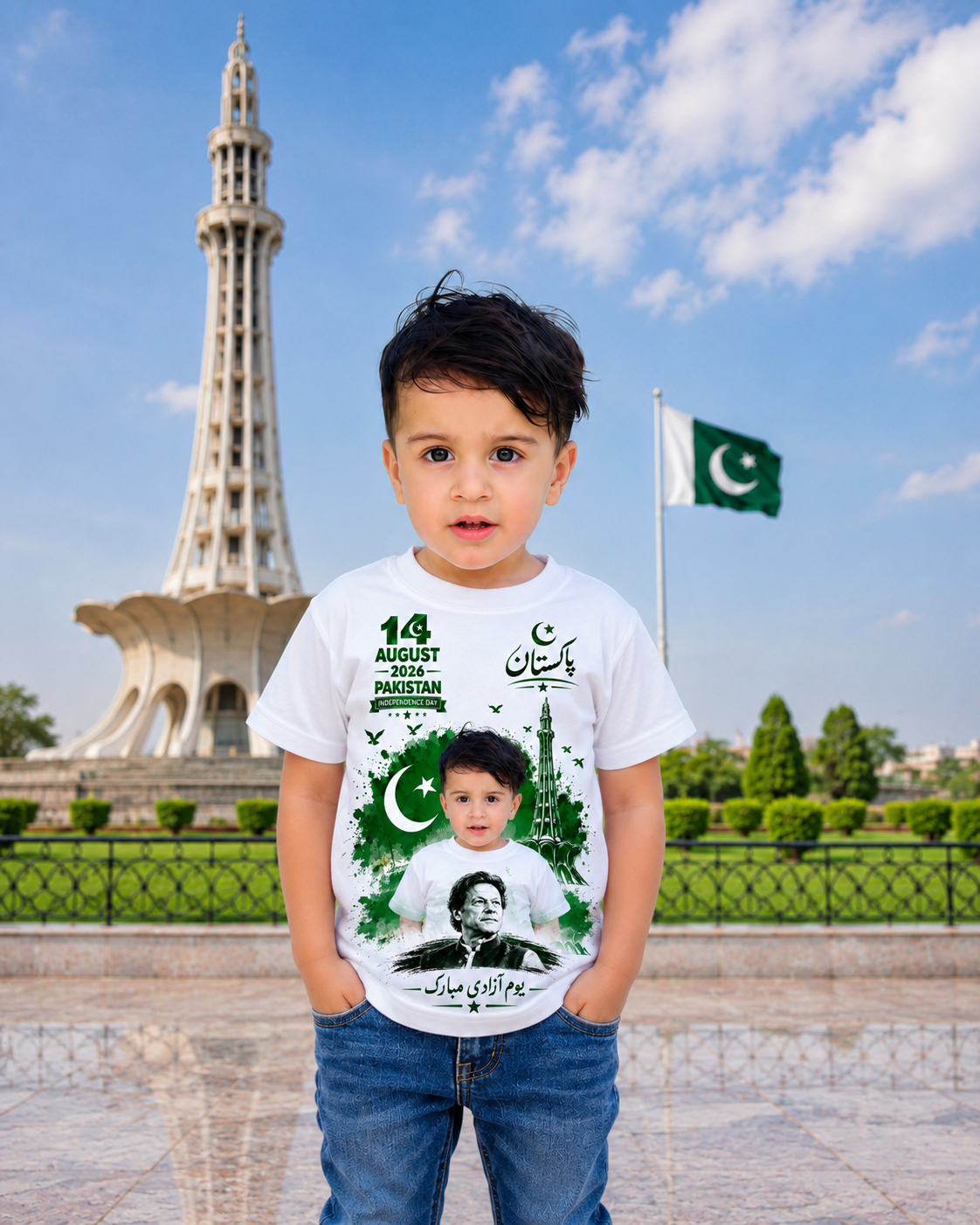 Custom Photo Kids Pakistan Independence Day T-Shirt with Imran Khan | 14 August 2026
